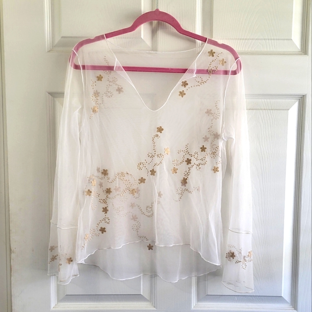 Beautiful Vintage Mesh Embroidered Blouse